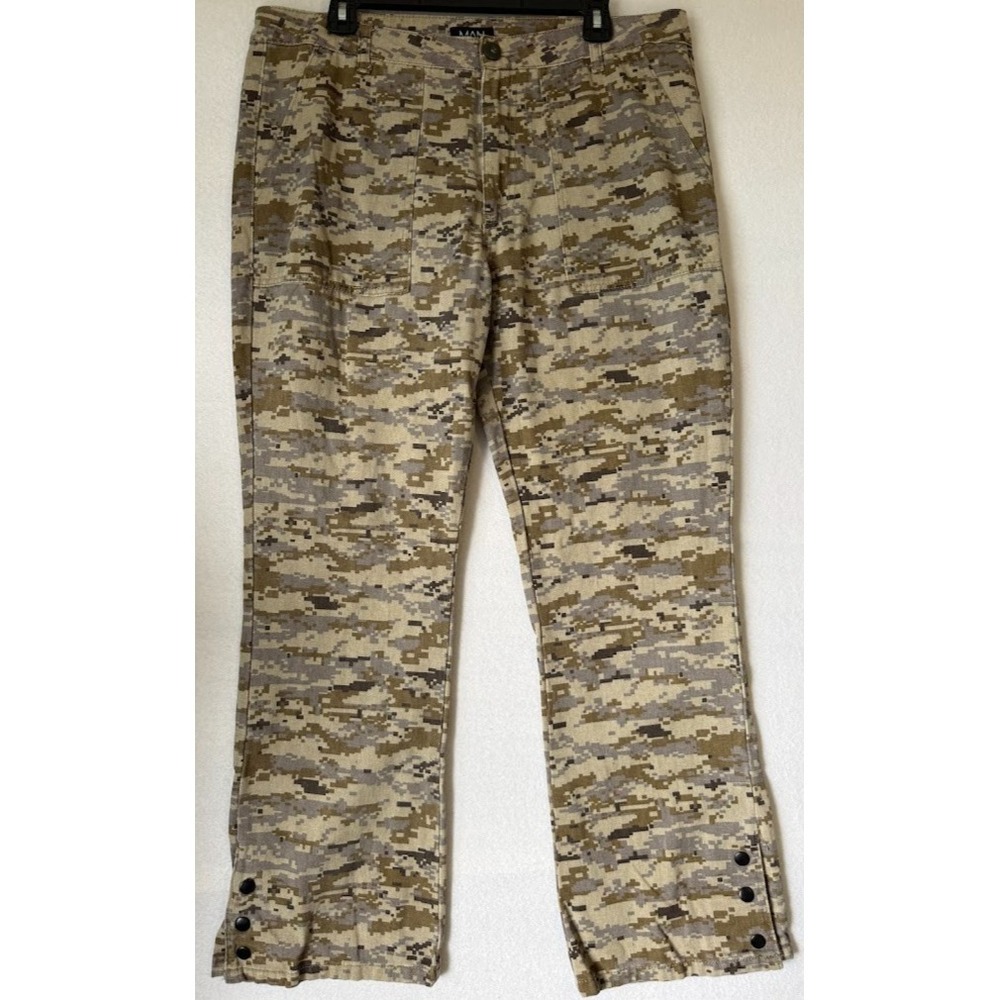 Boohoo Man Camo Pants Men 36 Multicolor Digital Print Straight Utility Snap Hem